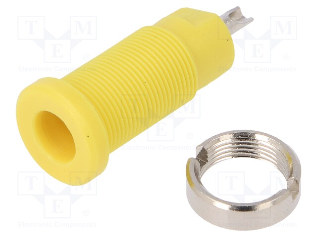 Socket; 2mm banana; 10A; 600V; 25mm; yellow; Plating: nickel plated