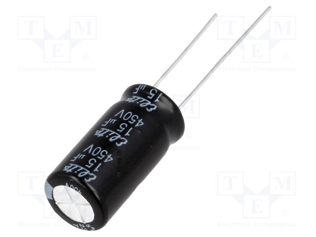 Capacitor: electrolytic; THT; 15uF; 450VDC; Ø10x60mm; ±20%