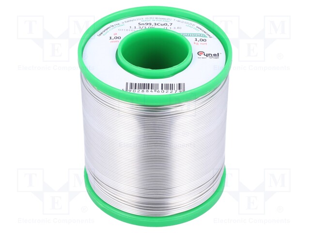 Soldering wire; Sn99,3Cu0,7; 1mm; 1000g; lead free; Package: reel