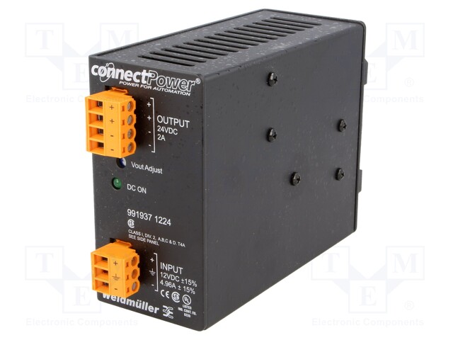 Power supply: DC/DC; 44W; 24VDC; 2A; 10÷14VDC; Mounting: DIN; 454g