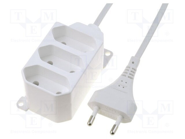 Extension lead; Sockets: 3; PVC; white; 2x0,75mm2; 1.5m; 2.5A