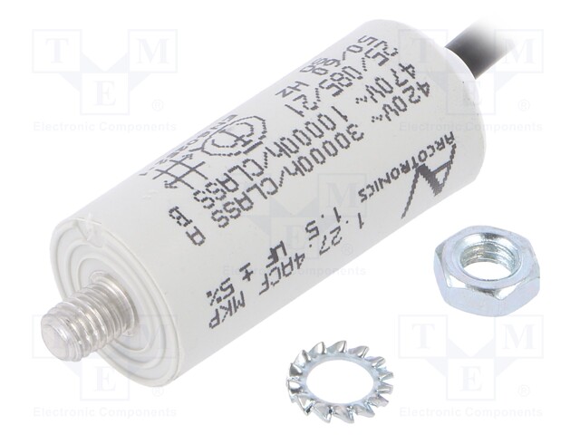 Capacitor: motors, run; 1.5uF; 470VAC; Ø25x58.5mm; -25÷85°C; ±5%