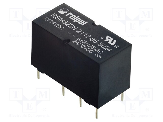 Relay: electromagnetic; DPDT; Ucoil: 24VDC; 0.6A/125VAC; 2A/30VDC