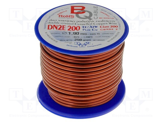 Coil wire; double coated enamelled; 1.9mm; 0,25kg; -65÷200°C