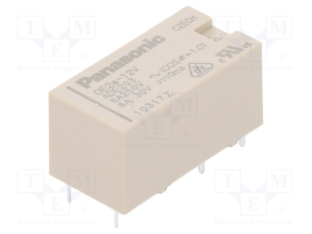 Relay: electromagnetic; NO + NO; Ucoil: 12VDC; 8A/250VAC; 8A/30VDC