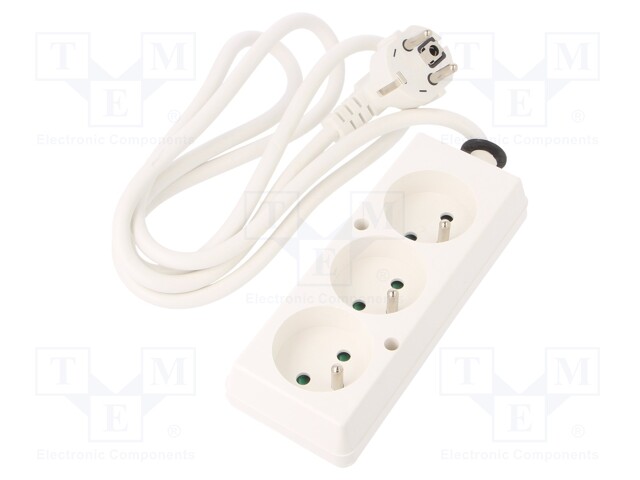 Extension lead; Sockets: 3; white; 3x1,5mm2; 1.5m; 16A