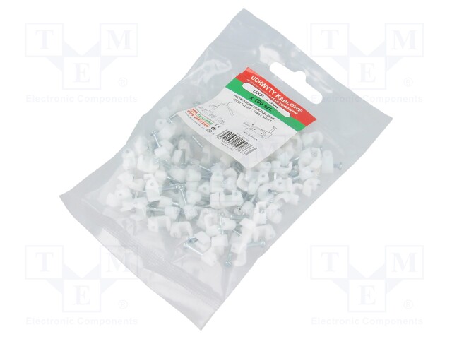 Holder; white; Application: for flat cable; 100pcs; with a nail