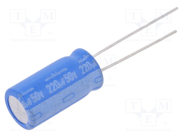 Capacitor: electrolytic; THT; 220uF; 50VDC; Ø10x20mm; Pitch: 5mm