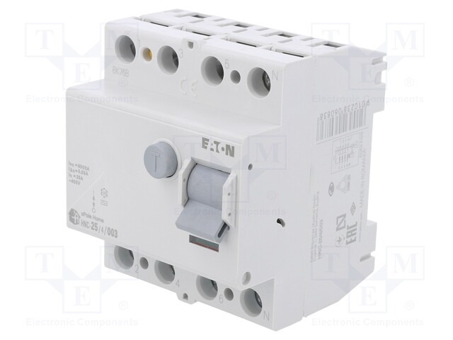 RCD breaker; Inom: 25A; Ires: 30mA; Max surge current: 250A; IP40