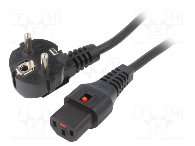 Cable; CEE 7/7 (E/F) plug angled,IEC C13 female; 1.5m; black