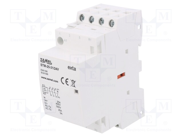 Contactor: 4-pole installation; 25A; 24VAC; 24VDC; NC + NO x3; DIN