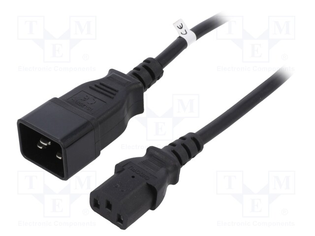 Cable; IEC C19 female,IEC C14 male; 1.2m; black; 3x1,5mm2; 10A