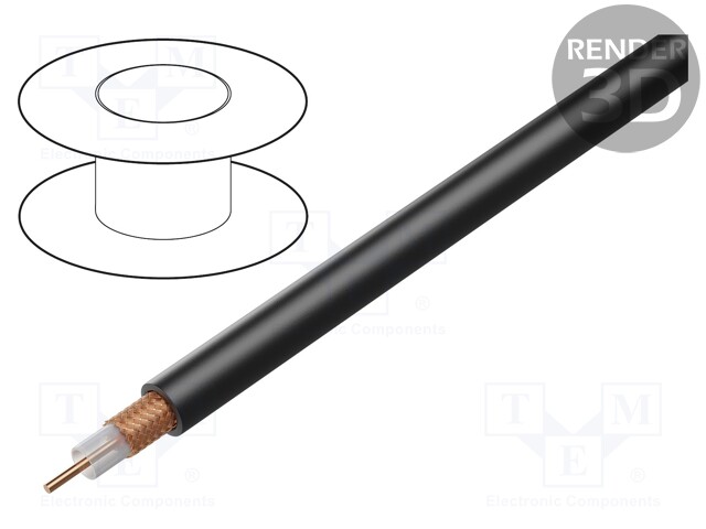 Wire: coaxial; RG59; 1x75Ω; solid; Cu; PVC; black; 100m; 2kVAC