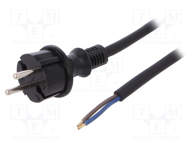 Cable; CEE 7/17 (C) plug,wires; 4.5m; black; rubber; 2x1,5mm2; 16A