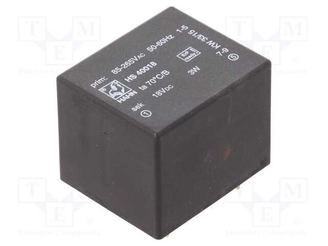 Power supply: switched-mode; modular; 3W; 85÷265VAC; OUT: 1; 18VDC