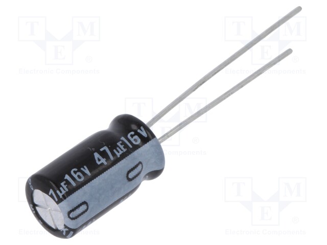 Capacitor: electrolytic; THT; 47uF; 16VDC; Ø6.3x11mm; Pitch: 2.5mm