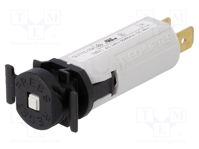 Circuit breaker; Urated: 240VAC; 48VDC; 10A; SPST; Poles: 1; SNAP-IN