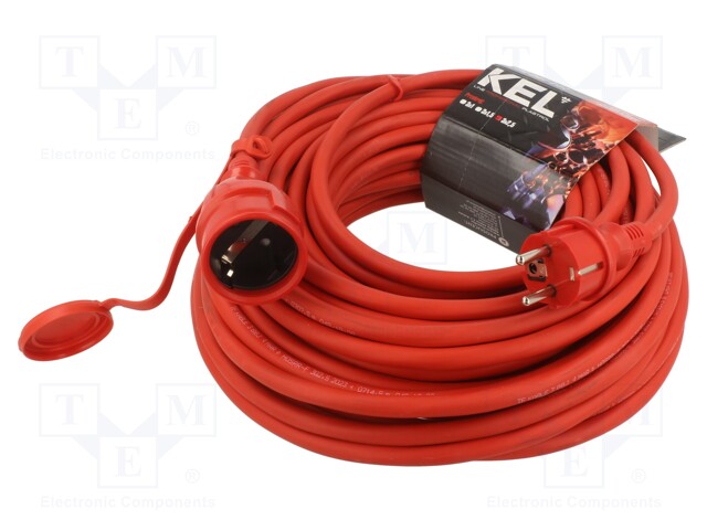 Extension lead; Sockets: 1; rubber; red; 3x2,5mm2; 25m; 16A