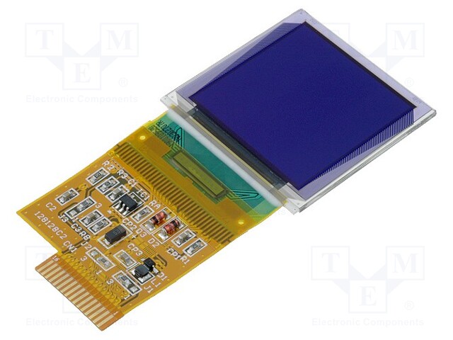 Display: OLED; graphical; 1.5"; 128x128; Dim: 33.5x71.5x1.6mm; RGB