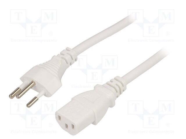 Cable; 3x1mm2; IEC C13 female,SEV-1011 (J) plug; PVC; 3m; white