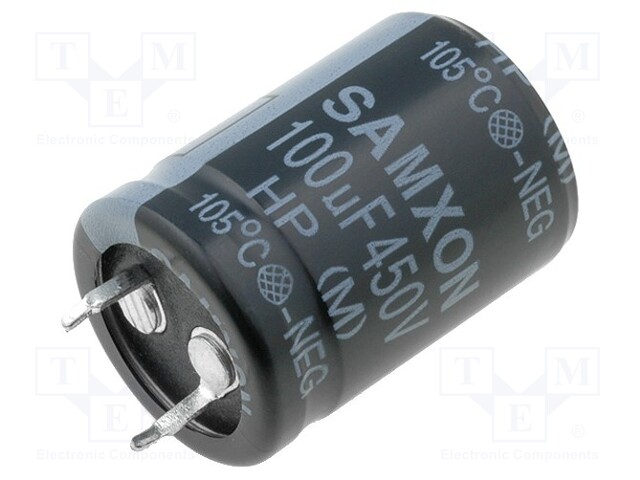 Capacitor: electrolytic; SNAP-IN; 100uF; 450VDC; Ø22x30mm; ±20%