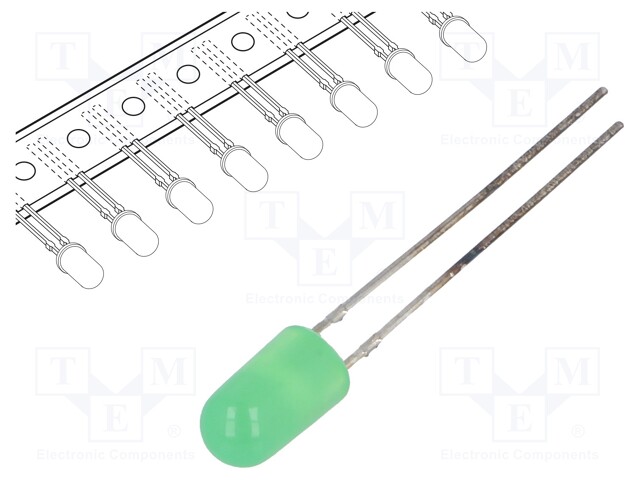 LED; 5mm; green; 68÷100mcd; 30°; Front: convex; without flange