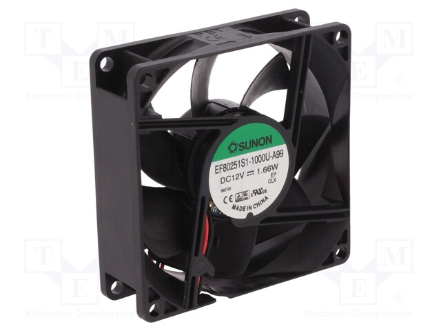 Fan: DC; axial; 12VDC; 80x80x25mm; 69.29m3/h; 33dBA; slide bearing