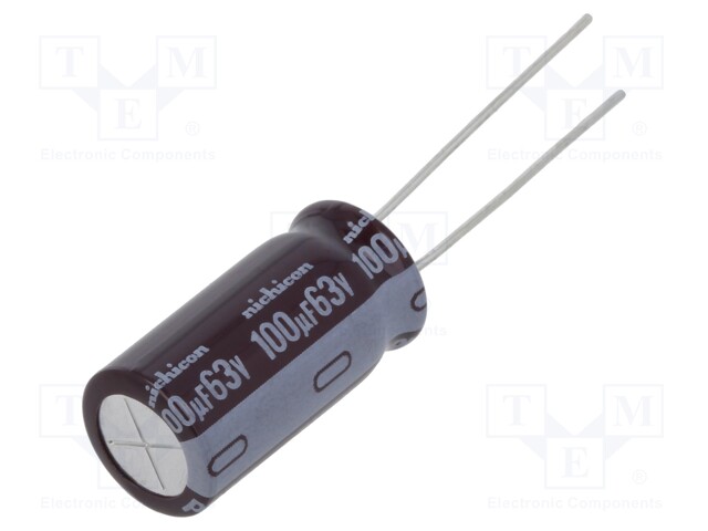 Electrolytic Capacitor, 100 µF, 63 V, PM Series, ± 20%, Radial Leaded, 5000 hours @ 105°C