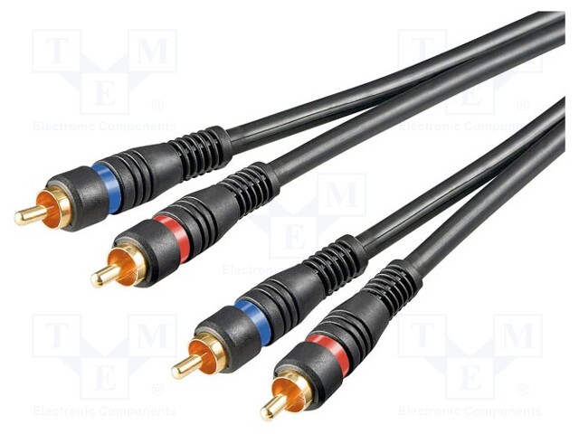 Cable; RCA plug x2,both sides; 2m; Plating: gold-plated; black