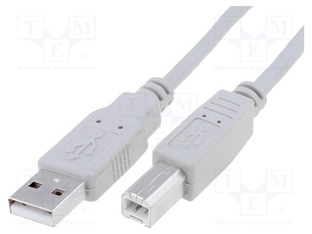 Cable; USB 2.0; USB A plug,USB B plug; nickel plated; 1.8m; grey