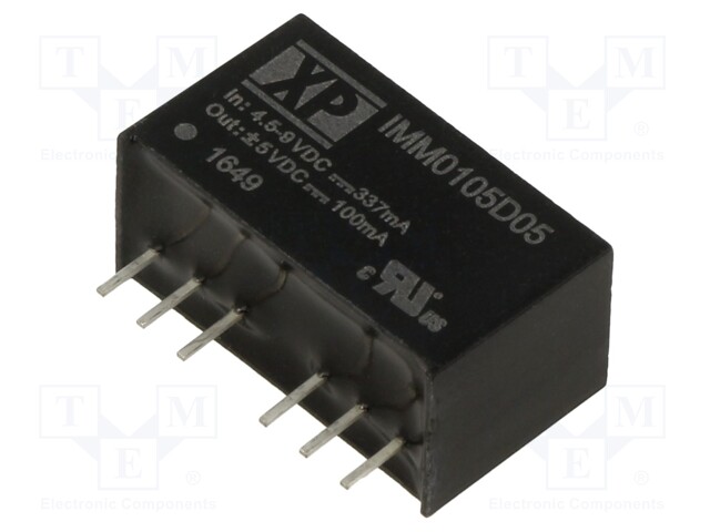 Isolated Board Mount DC/DC Converter, Medical, 2 Output, 1 W, 5 VDC, 100 mA, -5 VDC