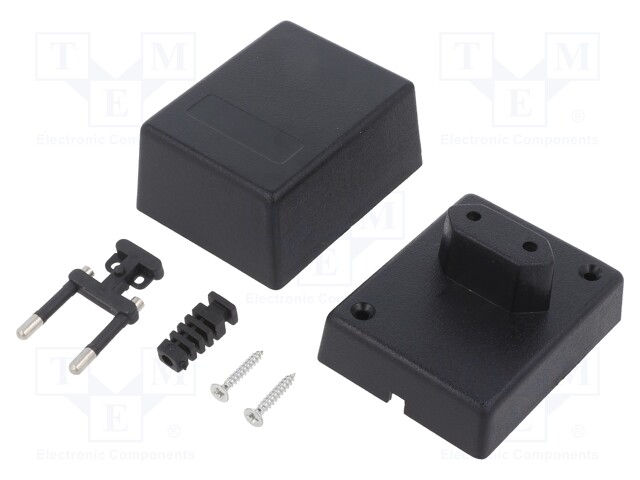 Enclosure: for power supplies; X: 58mm; Y: 73mm; Z: 52mm; ABS; black