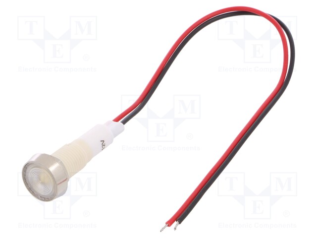 Indicator: LED; flat; 12VDC; 12VAC; Cutout: Ø10mm; 200mm leads