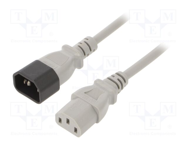 Cable; 3x0.75mm2; IEC C13 female,IEC C14 male; PVC; 1m; grey; 10A