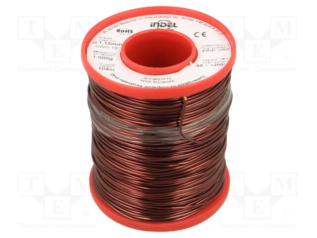 Coil wire; single coated enamelled; 1.15mm; 1kg; -65÷200°C