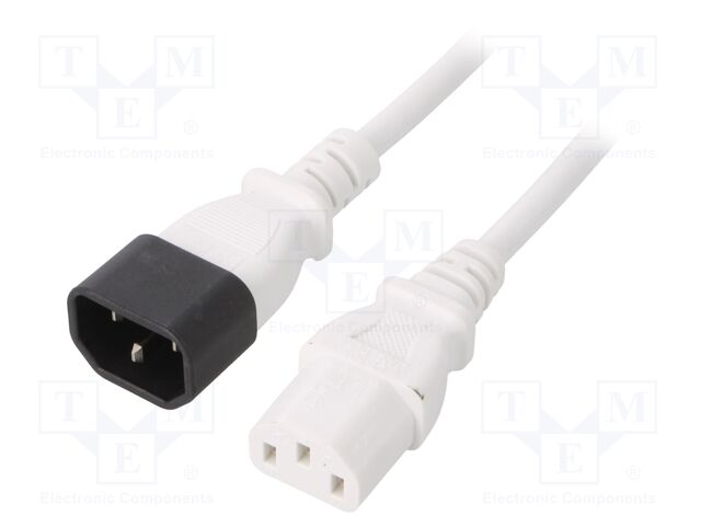 Cable; 3x0.75mm2; IEC C13 female,IEC C14 male; PVC; 1m; white; 10A