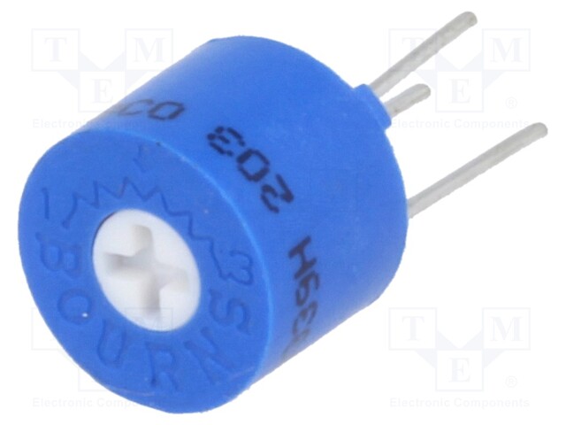 Potentiometer: mounting; horizontal,multiturn; 20kΩ; 0.5W; THT