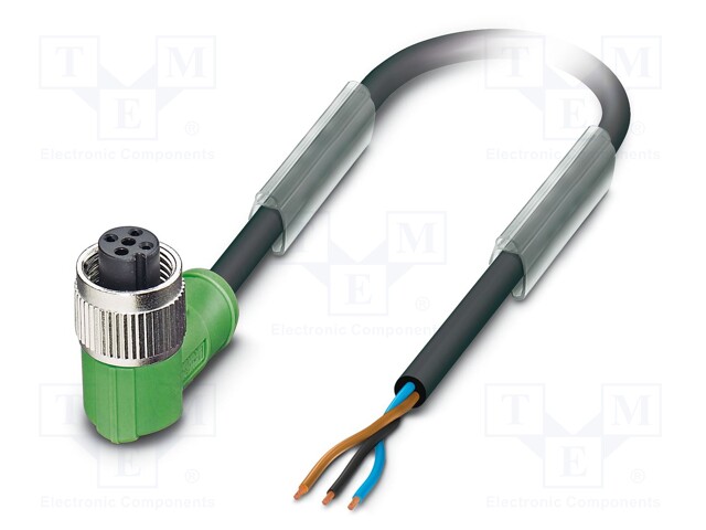 Connection lead; M12; PIN: 3; angled; 10m; plug; 250VAC; 4A; -25÷90°C