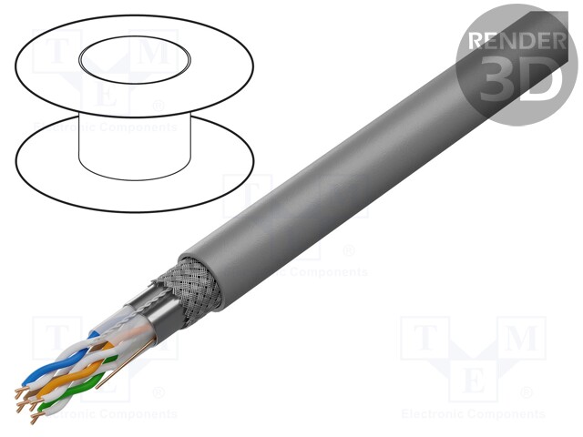 Wire; SF/UTP; 4x2x24AWG; 7; solid; Cu; PVC; grey; 305m; Øcable: 6.5mm