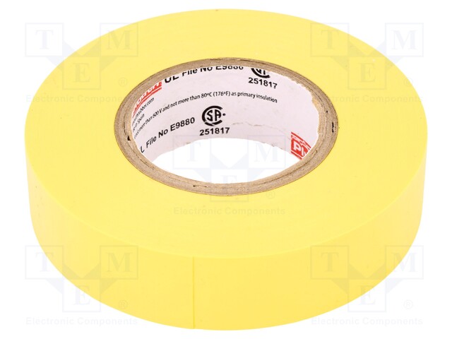 Tape: electrical insulating; W: 19mm; L: 20m; D: 0.18mm; yellow; 260%