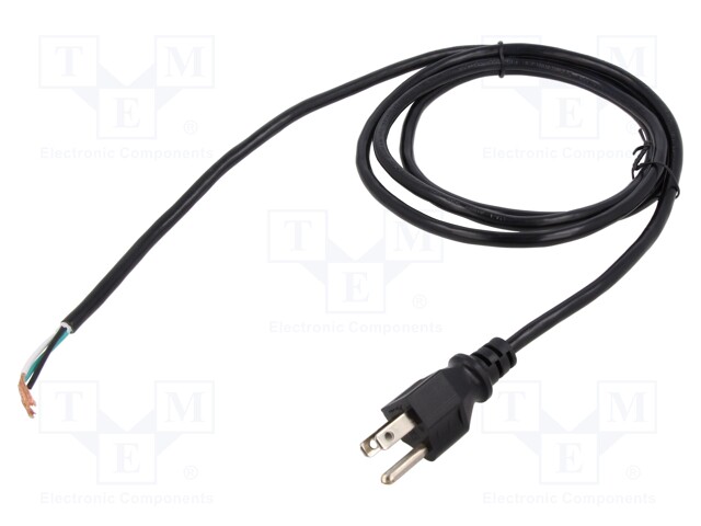 Cable; NEMA 5-15 (B) plug,wires; PVC; 1.8m; black; 3x18AWG; 10A