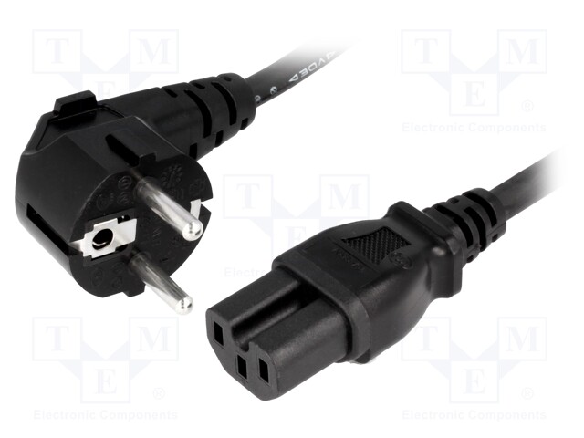 Cable; CEE 7/7 (E/F) plug angled,IEC C15 female; 3m; black; 10A