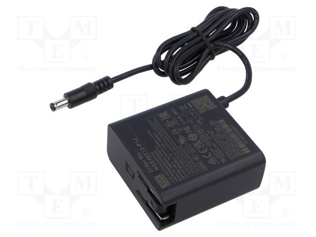 Power supply: switched-mode; plug; 12VDC; 3.75A; 45W; Out: 5,5/2,1