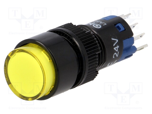 Switch: push-button; Pos: 2; SPDT; 0.5A/250VAC; 1A/24VDC; yellow