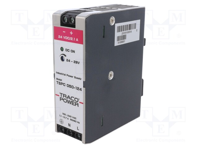 Power supply: switched-mode; 50W; 24VDC; 24÷28VDC; 2.1A; 85÷264VAC