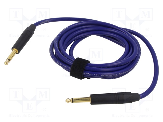 Cable; Jack 6,3mm 2pin plug,both sides; 6m; blue; 0.25mm2