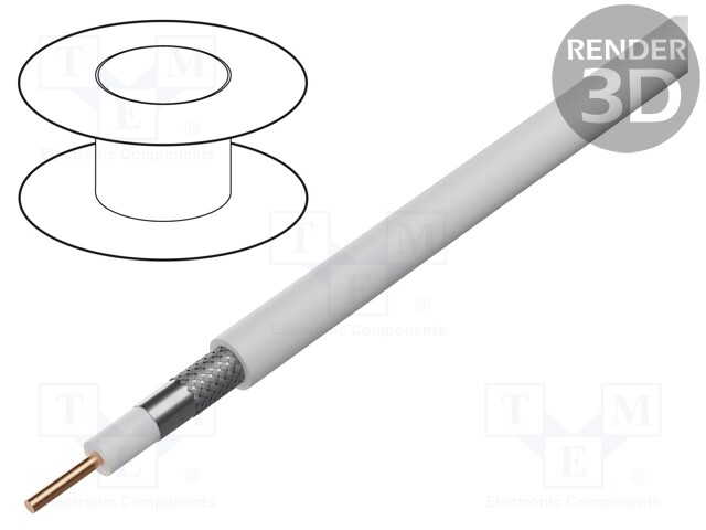 Wire: coaxial; solid; Cu; PVC; white; 7mm; CPR: Fca