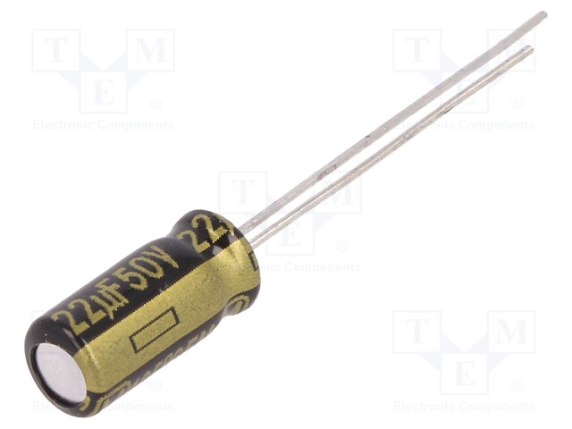 Capacitor: electrolytic; low impedance; THT; 22uF; 50VDC; Ø5x11mm