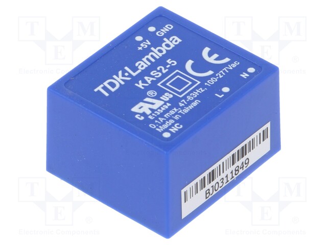 Converter: AC/DC; 2W; Uout: 5VDC; Iout: 400mA; 70%; Mounting: THT