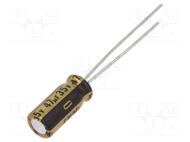 Capacitor: electrolytic; THT; 47uF; 35VDC; Ø5x11mm; Pitch: 2mm; ±20%